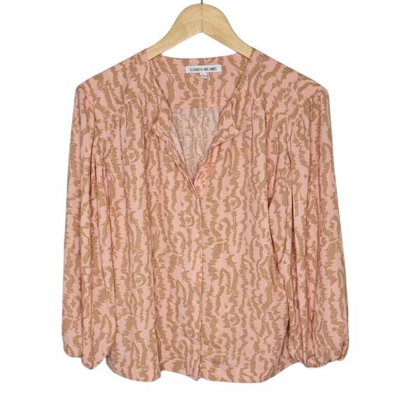 Elizabeth And James Womens Blouse Small Pink Tan Animal Button Up Top Shirt - Picture 1 of 5